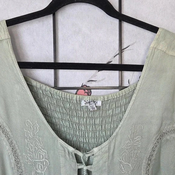 Sapogee Bohemian Dress with Corset Bodice Lace Detail Free Size Sage Green - Picture 3 of 16